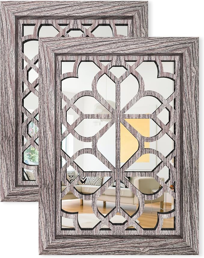 Set of 2 11x15 Inch Rectangular Shatterproof Brown Decorative Wall Mirrors by HMANGE