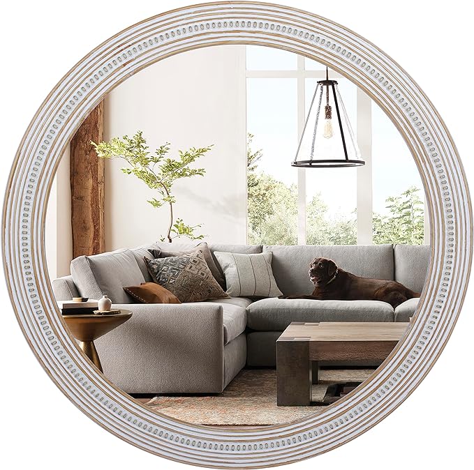 Reflinto 30 Inch Rustic Farmhouse Wooden Round Mirrors by ReflintoWallDecor