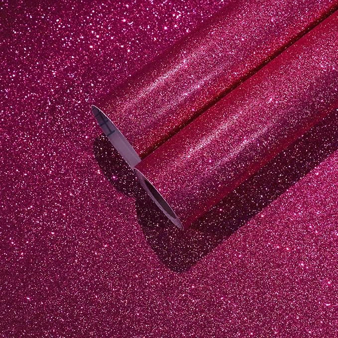 CHIHUT Hot Pink Glitter Peel and Stick Wallpaper Sparkly Pink Contact Paper by CHIHUT
