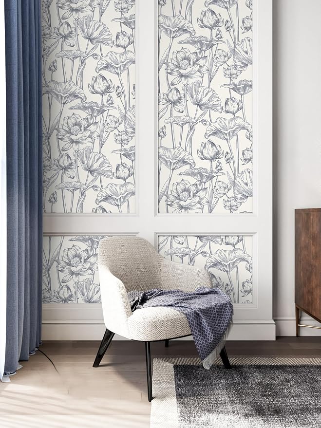 Timeet Floral Peel and Stick Wallpaper 16" x 197" White and Purple Wallpaper - Image 6