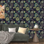 Vintage Boho Wallpaper Peel and Stick, Dark Purple/Green Gothic Floral Contact - Image 2