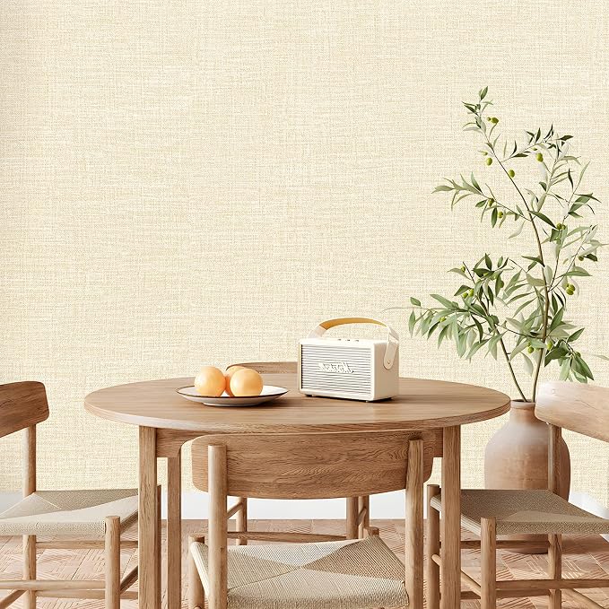 Amiya Grasscloth Cream Wallpaper 17.3"x120" Peel and Stick Beige Faux Fabric - Image 7