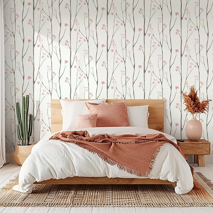 Timeet 197"x16" Floral Wallpaper Peel and Stick Wallpaper White and Pink - Image 2