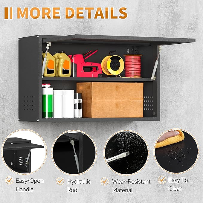 Metal Garage Wall Cabinet with Up-Flip Door, Upper Storage Cabinets with - Image 5