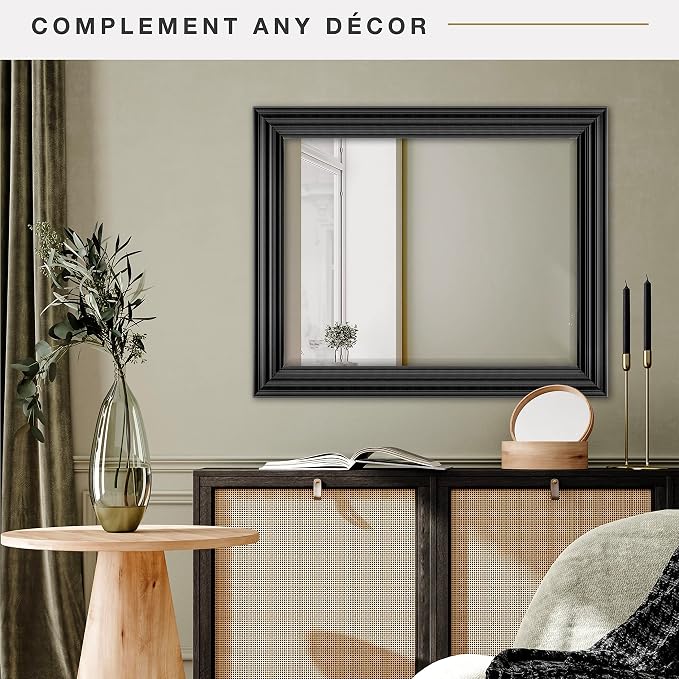 MCS 28x34 Large Wall Mirror, Brushed Black Frame & Beveled Detail Mirror - Image 5