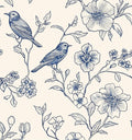 Beige Wallpaper Peel and Stick Blue Floral Bird Vintage Contact Paper 17.5" x by Laatse
