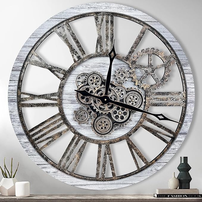 The B-Style Large Real Moving Gears Wall Clock 30 inch Rustic Retro Industrial by TheB-StyleTB
