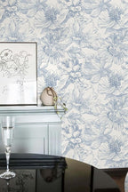 Ismoon Vintage Floral Wallpaper Peel and Stick Beige and Blue Contact Paper - Image 4