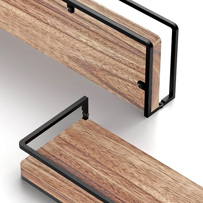 Meangood Floating Shelves Wall Mounted Set of 2, Rustic Wood Wall Storage - Image 4