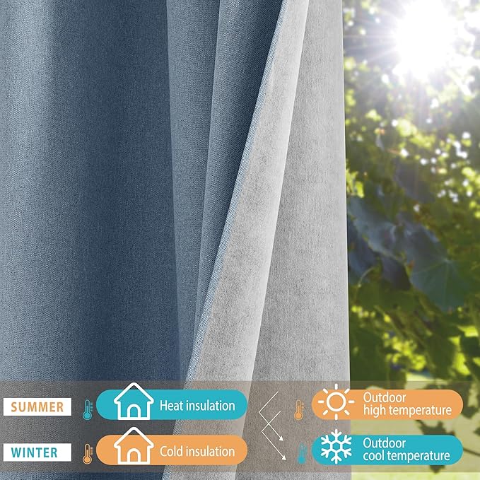 NICETOWN Stone Blue Full Shade Faux Linen Curtain Panels 90" Long, Pair of - Image 4