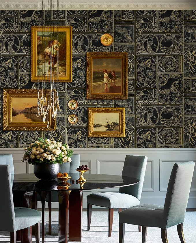 Erfoni 394"x17.7" Vintage Peel and Stick Wallpaper Black and Gold Contact Paper - Image 6