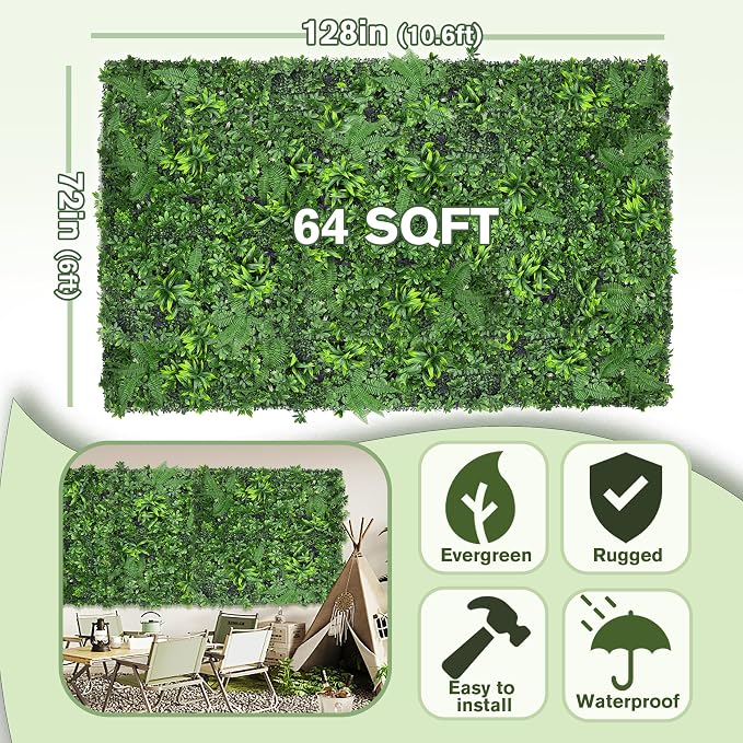 Artificial Green Boxwood Grass Wall Roll: 72"x128" UV Protected Ivy Privacy - Image 2