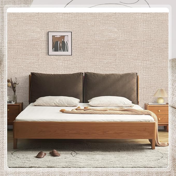 Amiya Grasscloth Khaki Wallpaper 17.3"x120" Peel and Stick Tan Faux Fabric - Image 8