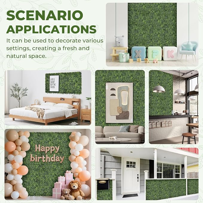 Artificial Grass Wall Panel Screen: 10"x10" 12P UV-Anti Faux Boxwood Panels - Image 6
