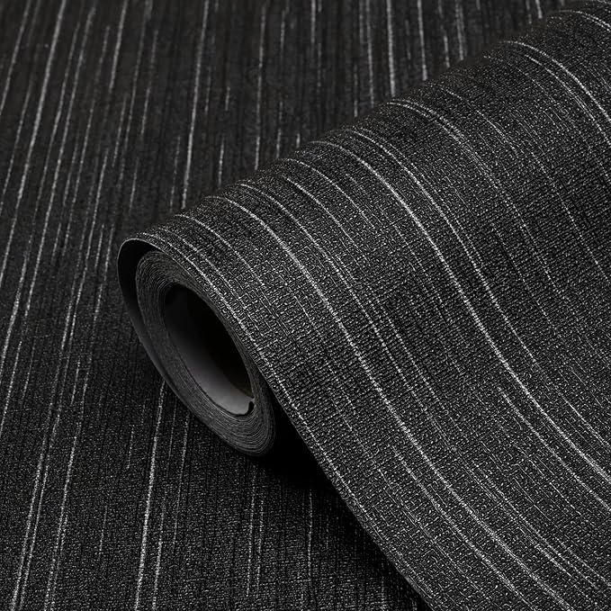 Black Grasscloth Peel and Stick Wallpaper Texture Contact Paper A Set of 15.7" by Biyoeepeelstickwallpaper
