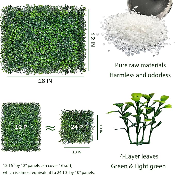 ODTORY Artificial Grass Wall Backdrop Panels, 16 X 12 in 12P UV-Anti Greenery - Image 2