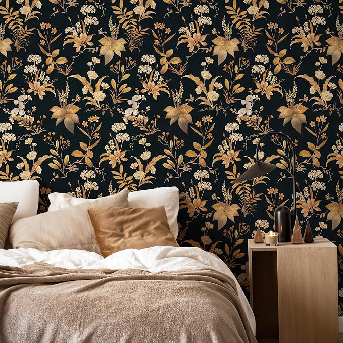 Simon&Siff Vintage Wallpaper Peel and Stick Black Gold Floral Wallpaper - Image 3