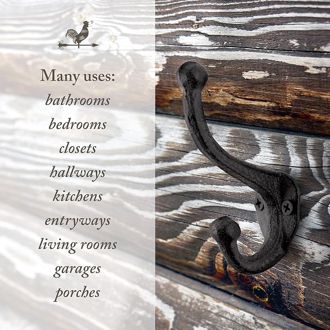 Rustic Cast Iron Coat Hooks Wall Mounted Farmhouse Decorative Wall Hooks - Image 7