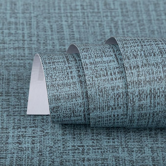 TANONE Blue Contact Paper Peel and Stick 15.8 in X 197 in, Grasscloth Wallpaper by TANONE