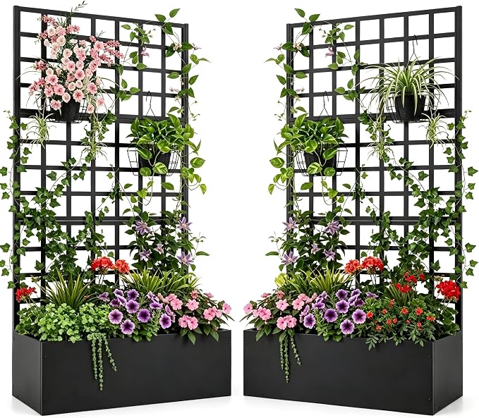 Metal Planter Box with Trellis, Planter Box Trellis with Privacy Screen and by UPHYB