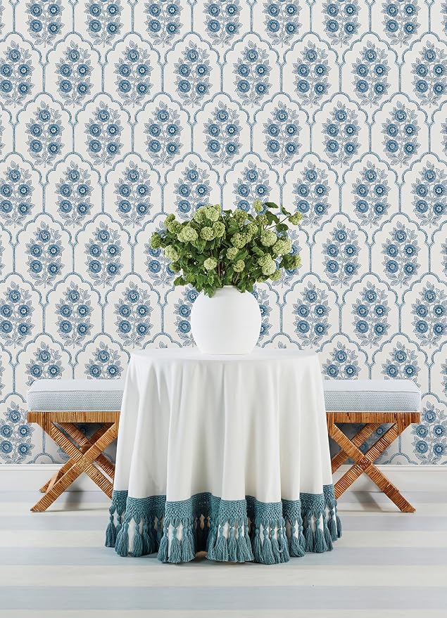 NuWallpaper x Society Social Floral Bazaar Delft Blue Peel and Stick Wallpaper - Image 3