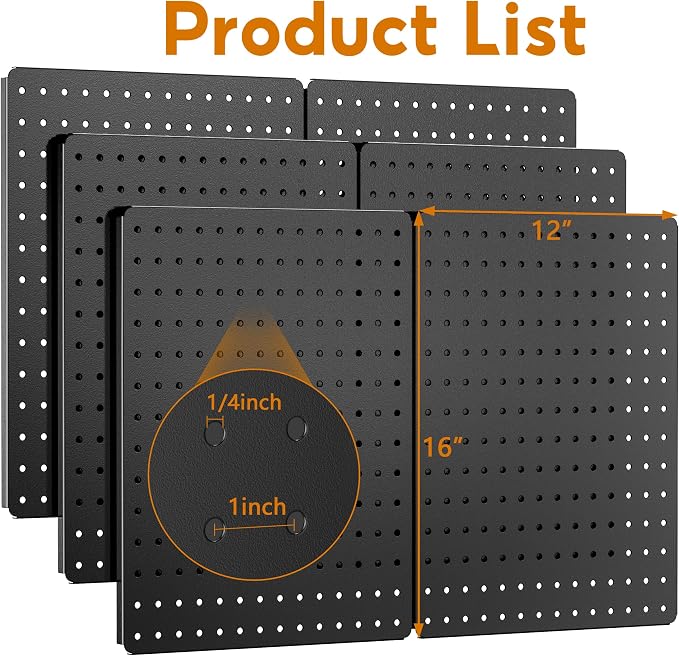 Peg Board, Heavy Duty Metal Pegboard, 6 Pack Black Peg Board Panels, 60lbs Load - Image 2