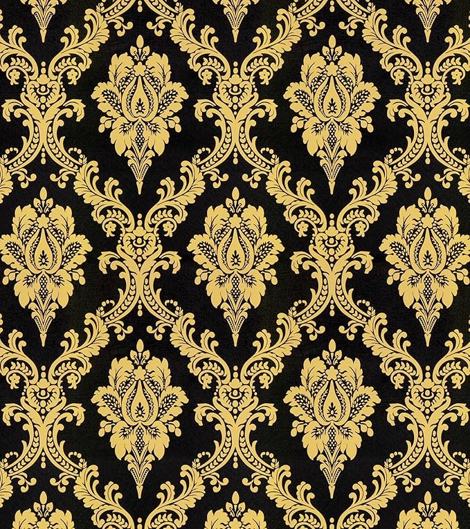 Peel and Stick Wallpaper Black and Yellow Damask Wallpaper - Image 9