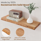Floating Shelves for Wall Decor, Rustic Solid Elm Wood Live Edge Floating - Image 3