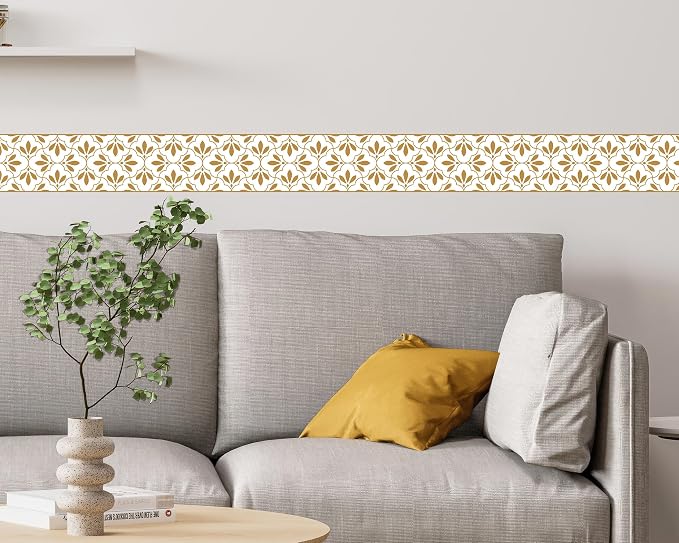 FLFK Wallpaper Border Gold and White Patterns Peel and Stick Wall Border Self - Image 5