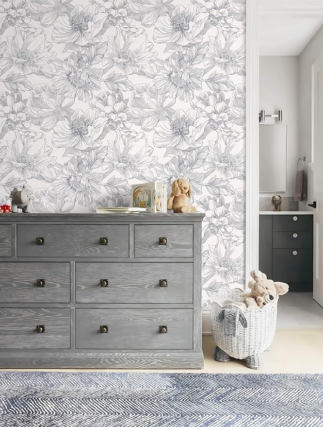 Ismoon Vintage Floral Wallpaper Peel and Stick Boho Beige and Gray Contact - Image 7