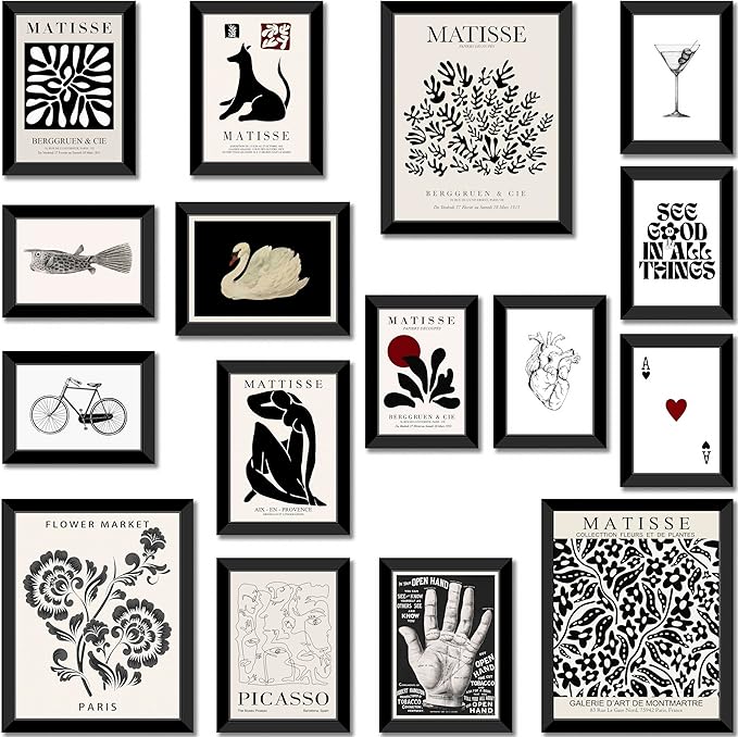 LANCHI95 16 PCS FRAMED Black and White Home Decor, Eclectic Wall Art, by LANCHI95