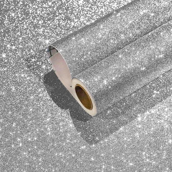 CHIHUT 15.7''x236'' Silver Glitter Contact Paper Peel and Stick Wallpaper by CHIHUT