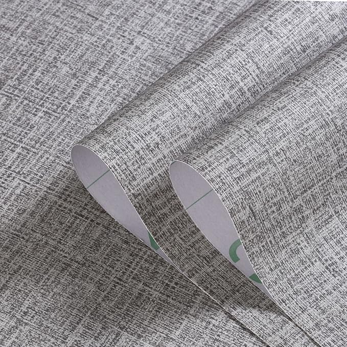 Grey Contact Paper Peel and Stick Wallpaper 32.8ft Pre-Pasted Grasscloth - Image 3