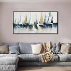 Abstract Wall Art Blue and White Sailboat Wall Paintings Framed Artwork - Image 3