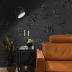 Black Peel and Stick Wallpaper Silk Embossed Floral Contact Paper - Image 3