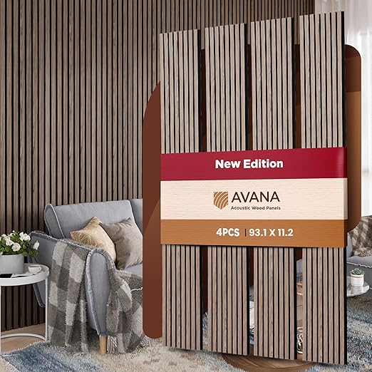 Avana Acoustic Wood Wall Panels –93.2x11.25 Inch Panels – Fits 94x12 Layout – by AvanaHome