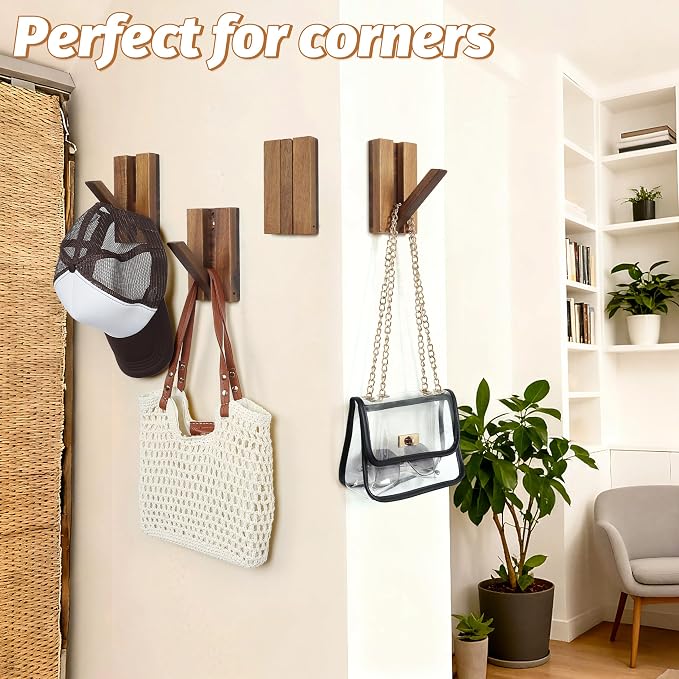 Foldable Wall Hooks 4Pack: Rustic Wooden Coat Hooks Mounted - Image 5
