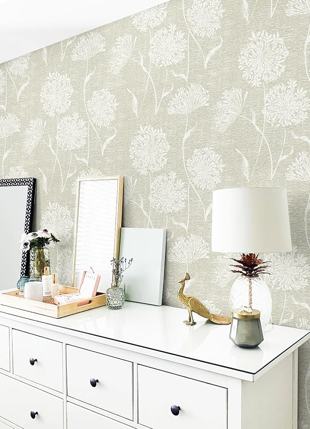 Safiyya Peel and Stick Wallpaper Faux Grasscloth Floral Contact Paper Beige - Image 2