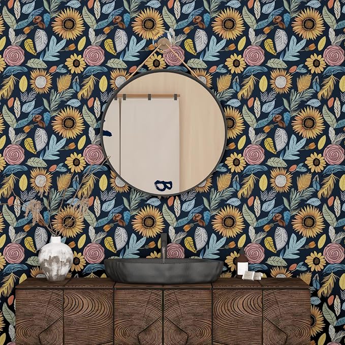 Blue Wallpaper Peel and Stick, Vintage Boho Floral Contact Paper, 17.5" x - Image 5