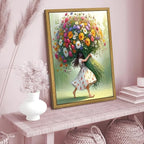 Wood Framed Pink Wildflower Canvas Wall Art, Girl Hugging Flowers Poster Prints - Image 6