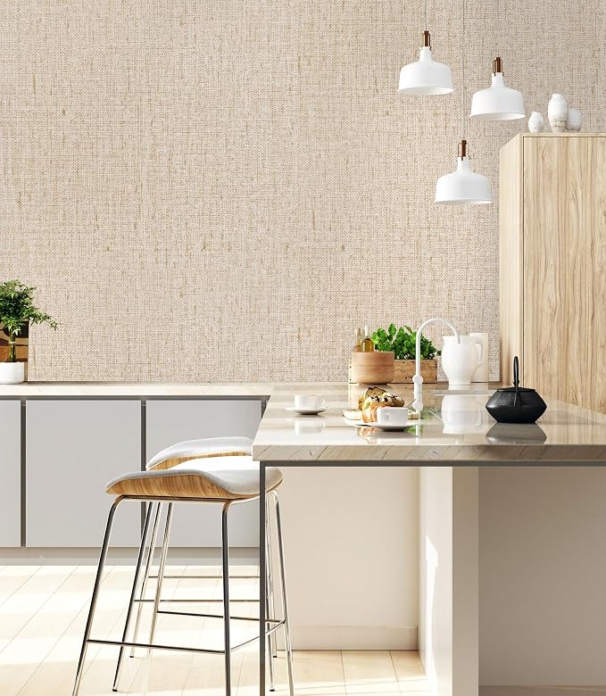 Beige Grasscloth Peel and Stick Wallpaper Textured Contact Paper 15.7inch x - Image 4