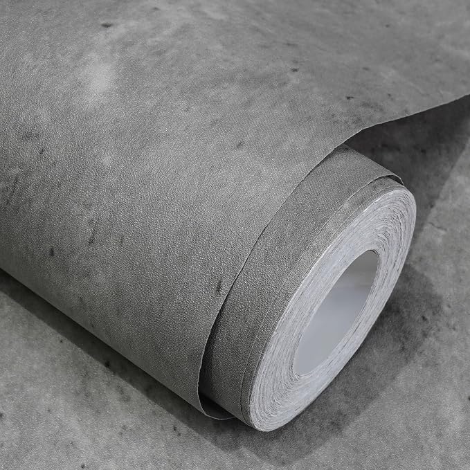 WADILE Dark Gray Concrete Wallpaper 15.7 in * 354 in, Cement Contact Paper 3D by WADILE
