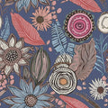 Blue Pink Wallpaper Peel and Stick, Vintage Boho Floral Contact Paper 17.5" x by Laatse