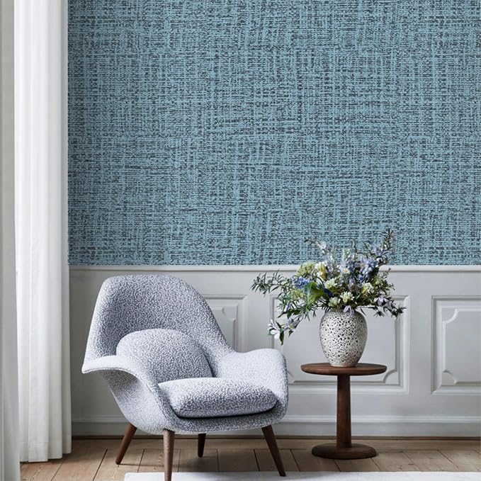 TANONE Blue Contact Paper Peel and Stick 15.8 in X 118 in, Grasscloth Wallpaper - Image 5