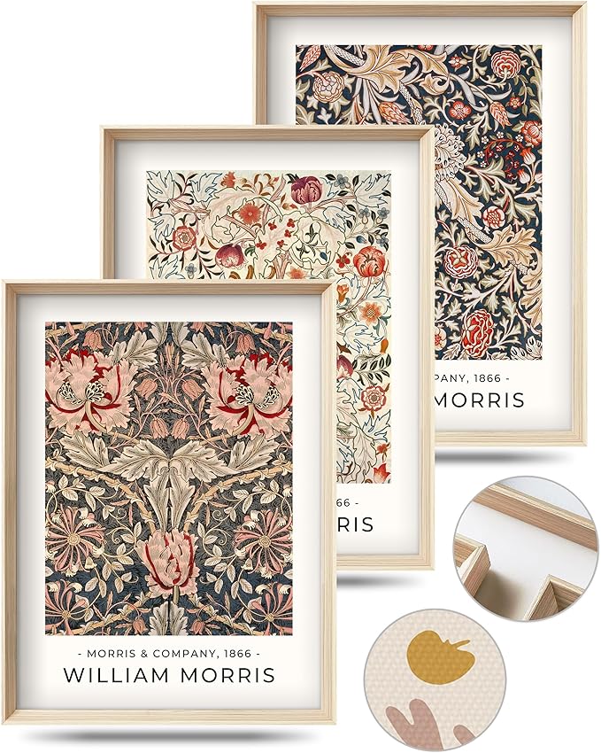 Framed William Morris Canvas Wall Art, Floral Pattern Vintage Poster Wall Decor by HesenDot