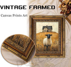 Vintage Gold Framed Wall Art Retro Country Sheep Oil Painting Canvas Prints - Image 3
