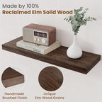 Floating Shelves for Wall Decor, 8 Inch Deep Rustic Solid Elm Wood Floating - Image 3