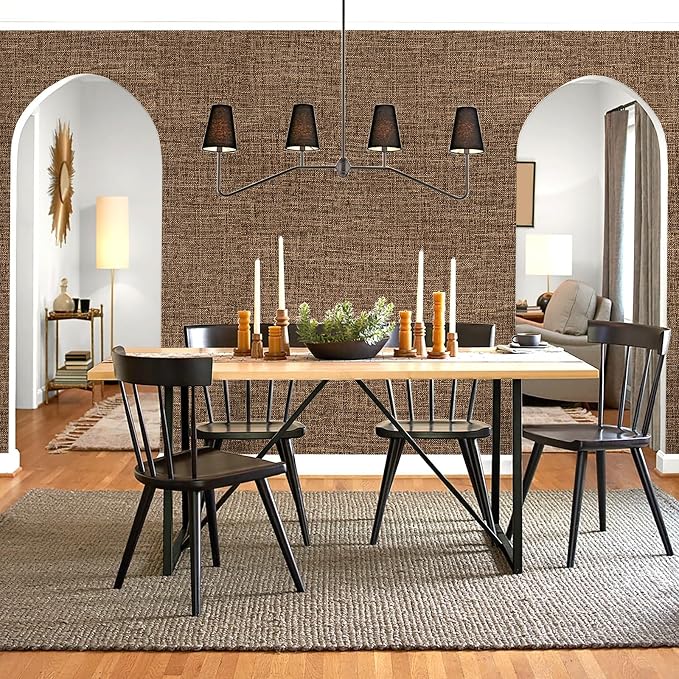 Amiya Grasscloth Brown Wallpaper Peel and Stick Faux Fabric Linen Contact Paper - Image 2