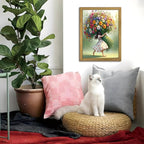 Wood Framed Pink Wildflower Canvas Wall Art, Girl Hugging Flowers Poster Prints - Image 8