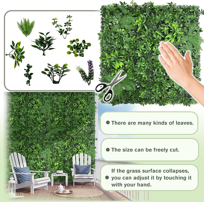 Artificial Green Boxwood Grass Wall Panels: 20"x20" UV Protected Ivy Privacy - Image 3